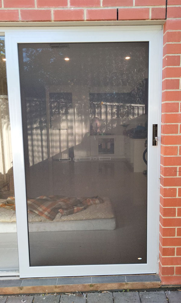White Sliding Crimsafe security screen doors Adelaide